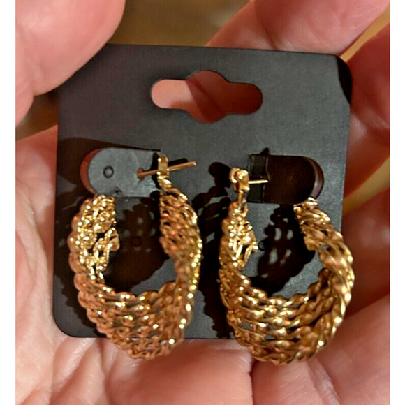 6 Braided Strand Twisted Gold Tone Earrings - Picture 3 of 11